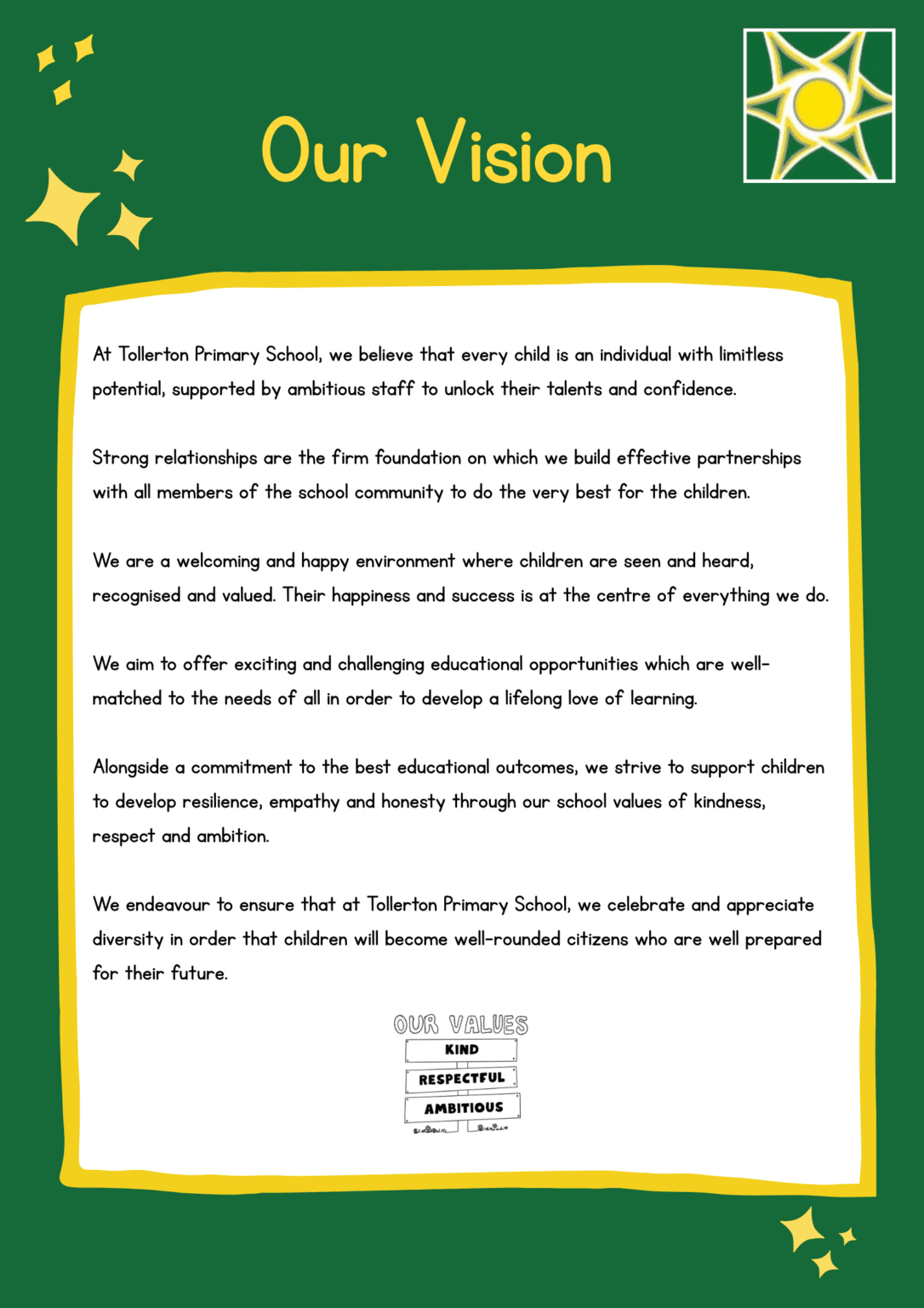 Vision & Values - Tollerton Primary School